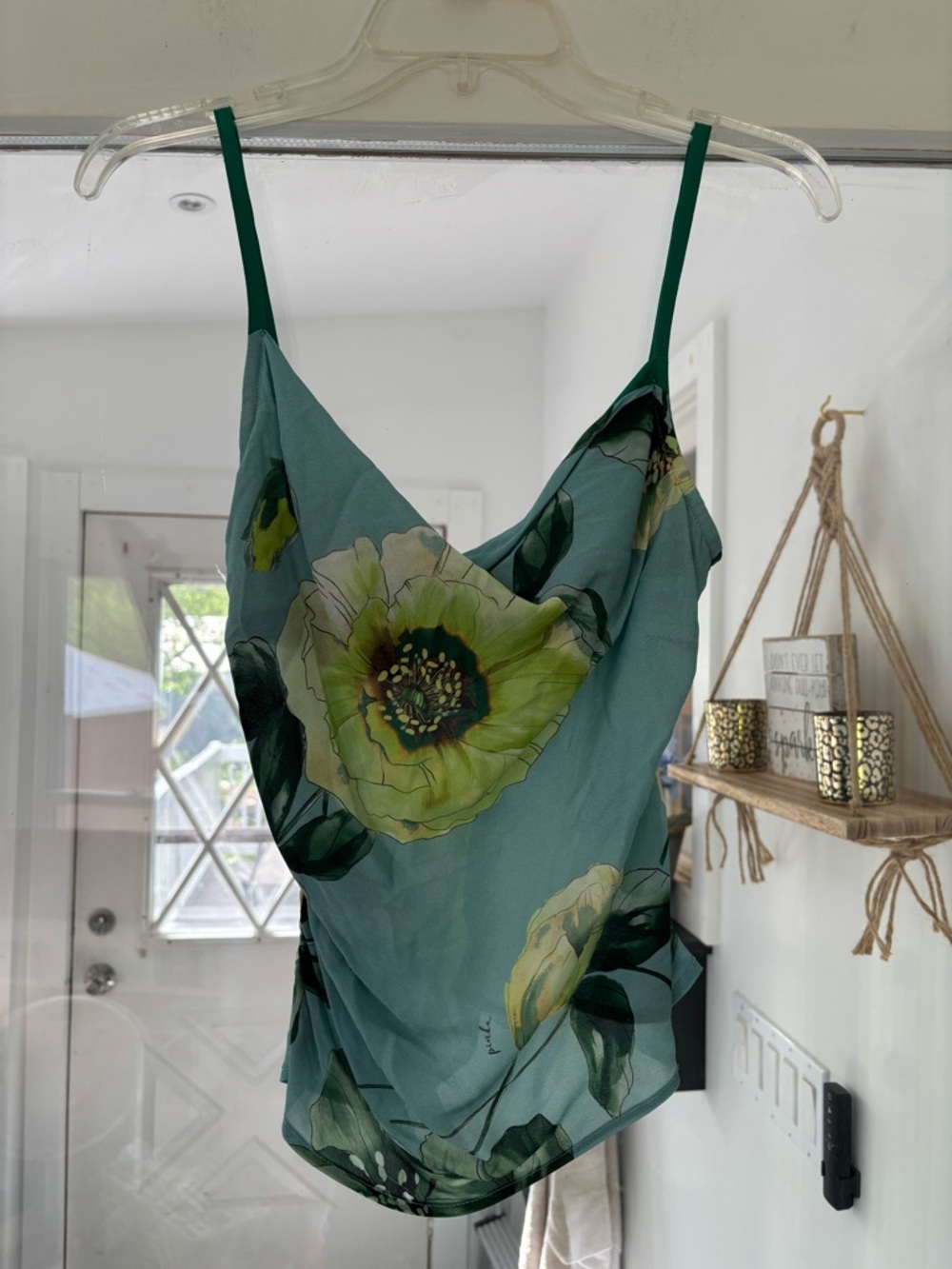 Pinko Blue and Teal Green Floral Cowl Neck Camisole